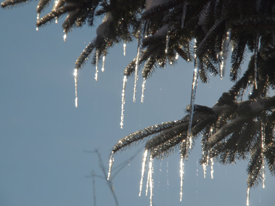 [Another view where the ice appears to sparkle as if lit from within.]